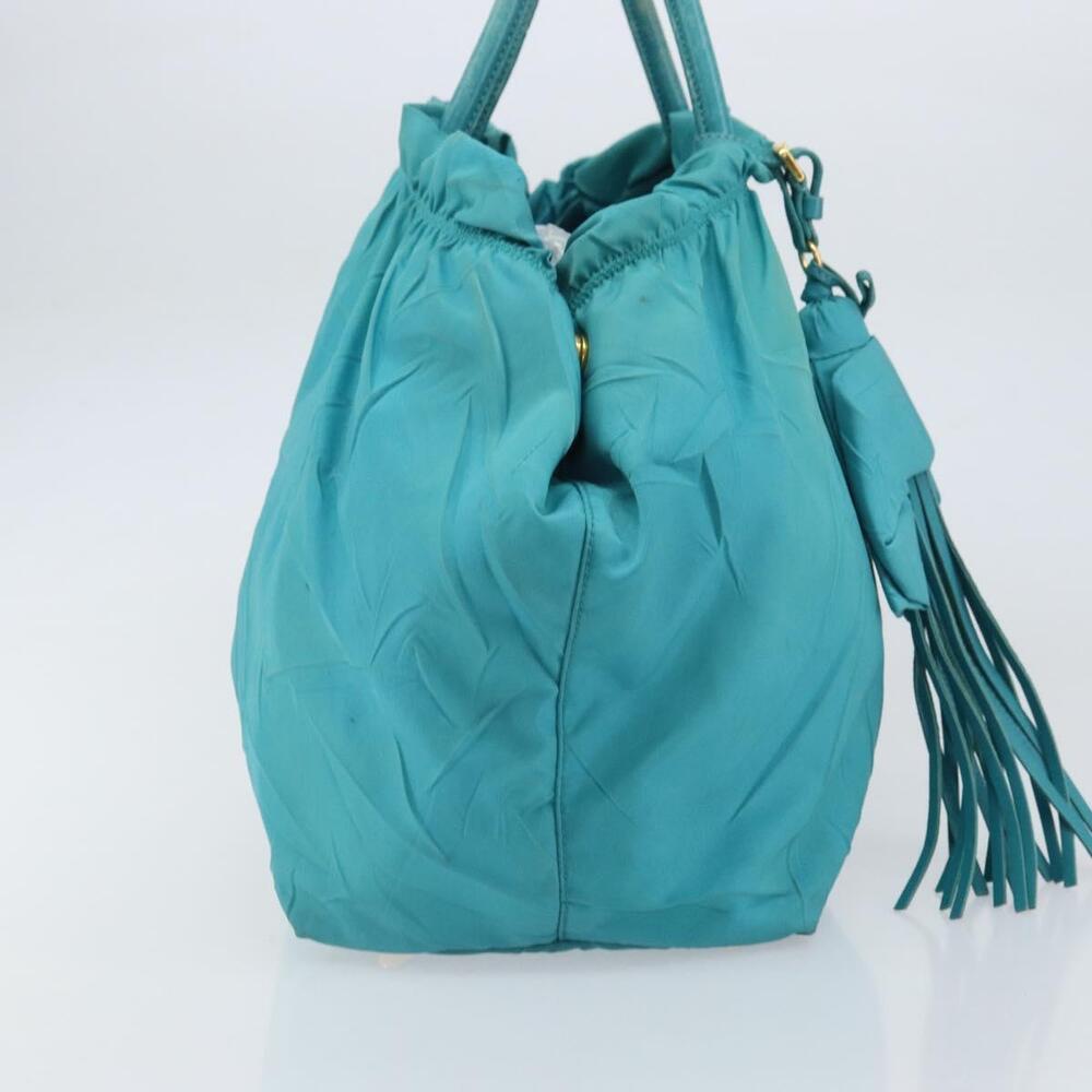 PRADA Hand Bag Nylon Light Blue Gold Auth ka1374 - Picture 4 of 16